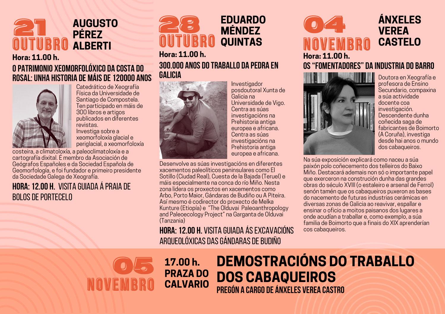 Comezarán este sábado 21 de outubro cunha charla de Augusto Pérez e visita guiada á praia de bolos de Portecelo